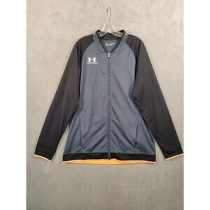 Under Armour Large Challenger Track Jacket Bomber Black Gray Orange Mens 2XL.